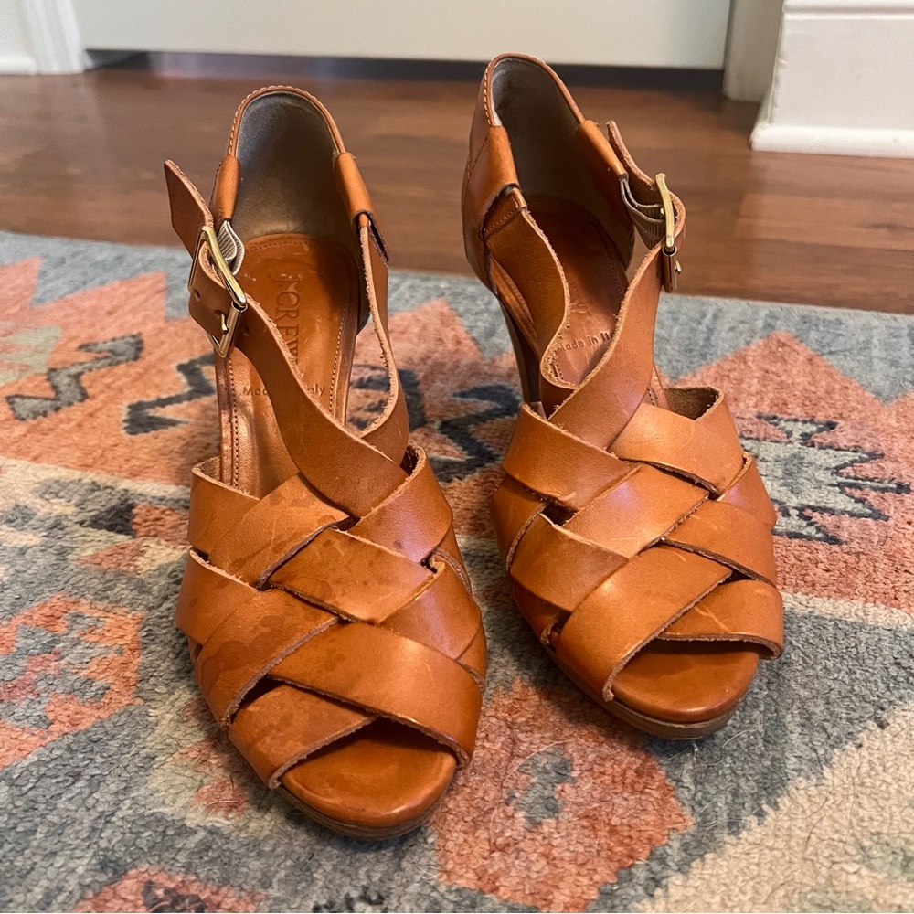 J.CREW Women's Ares 25485 Cognac Leather Strappy Sandals Heels Size 6